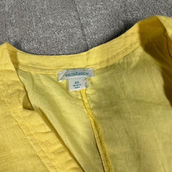Sundance Yellow V-Neck 100% Linen Guazy Boho Sundress Womens Size XS - Picture 2 of 6